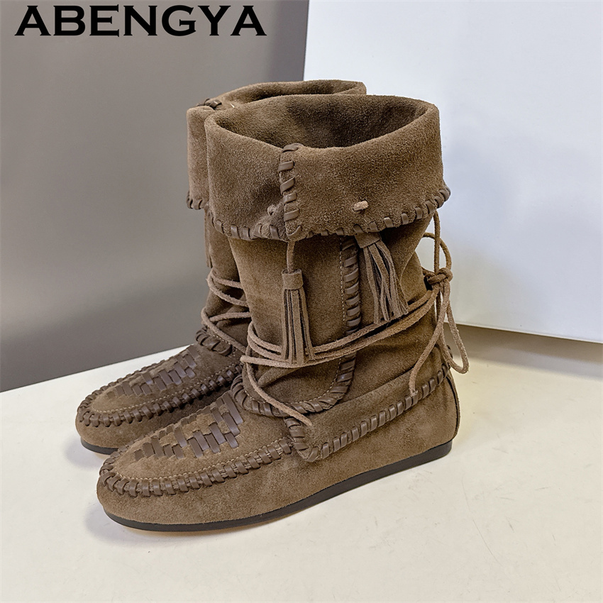 Ethnic Fashion Week - Women's Cow Suede Leather Tassel Ankle