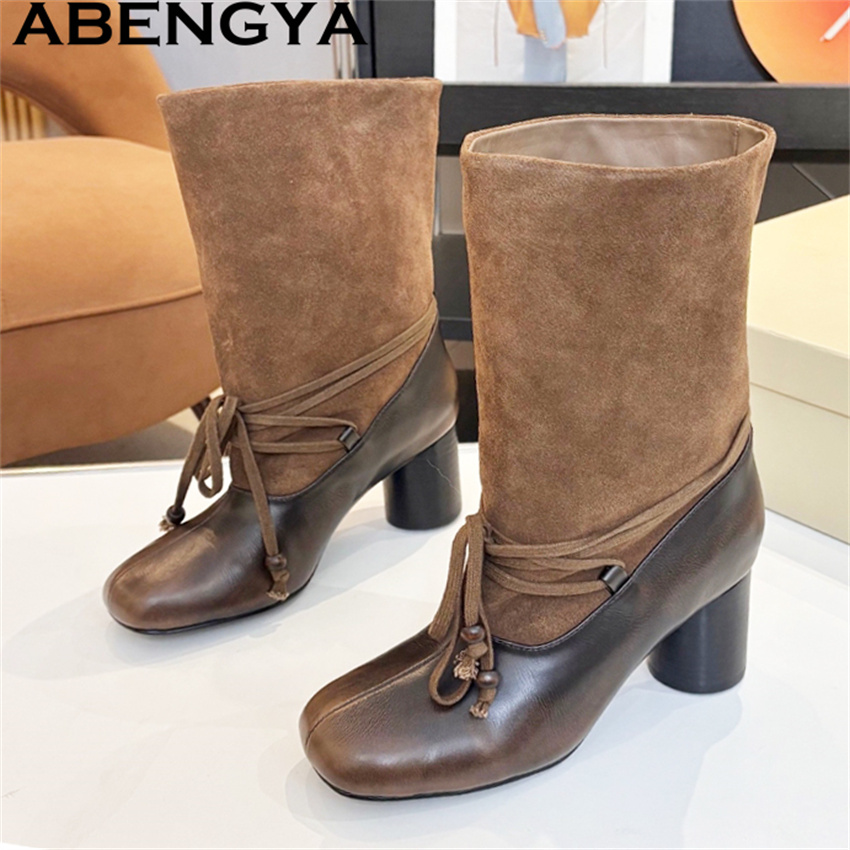 ABENGYA Chunky Heel Mid Calf B - Ethnic Fashion Week 评论和价格