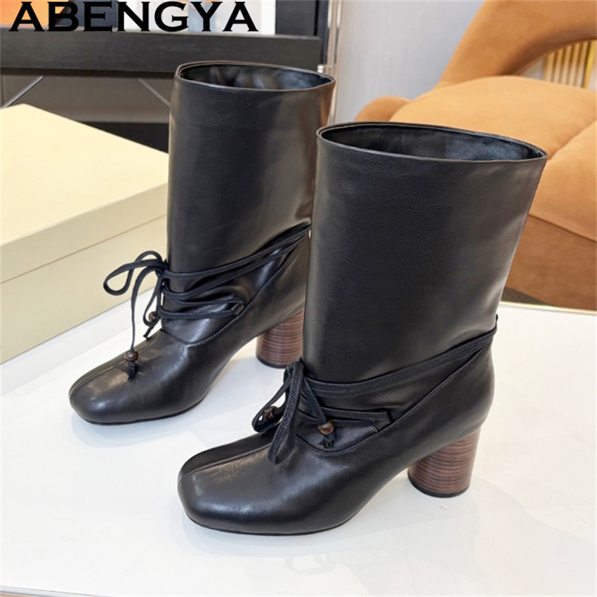 ABENGYA Chunky Heel Mid Calf B - Ethnic Fashion Week 评论和价格